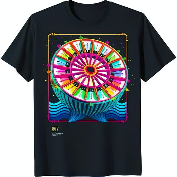 Colorful Ferris Wheel Graphic Black Neck T-Shirt for Comfort