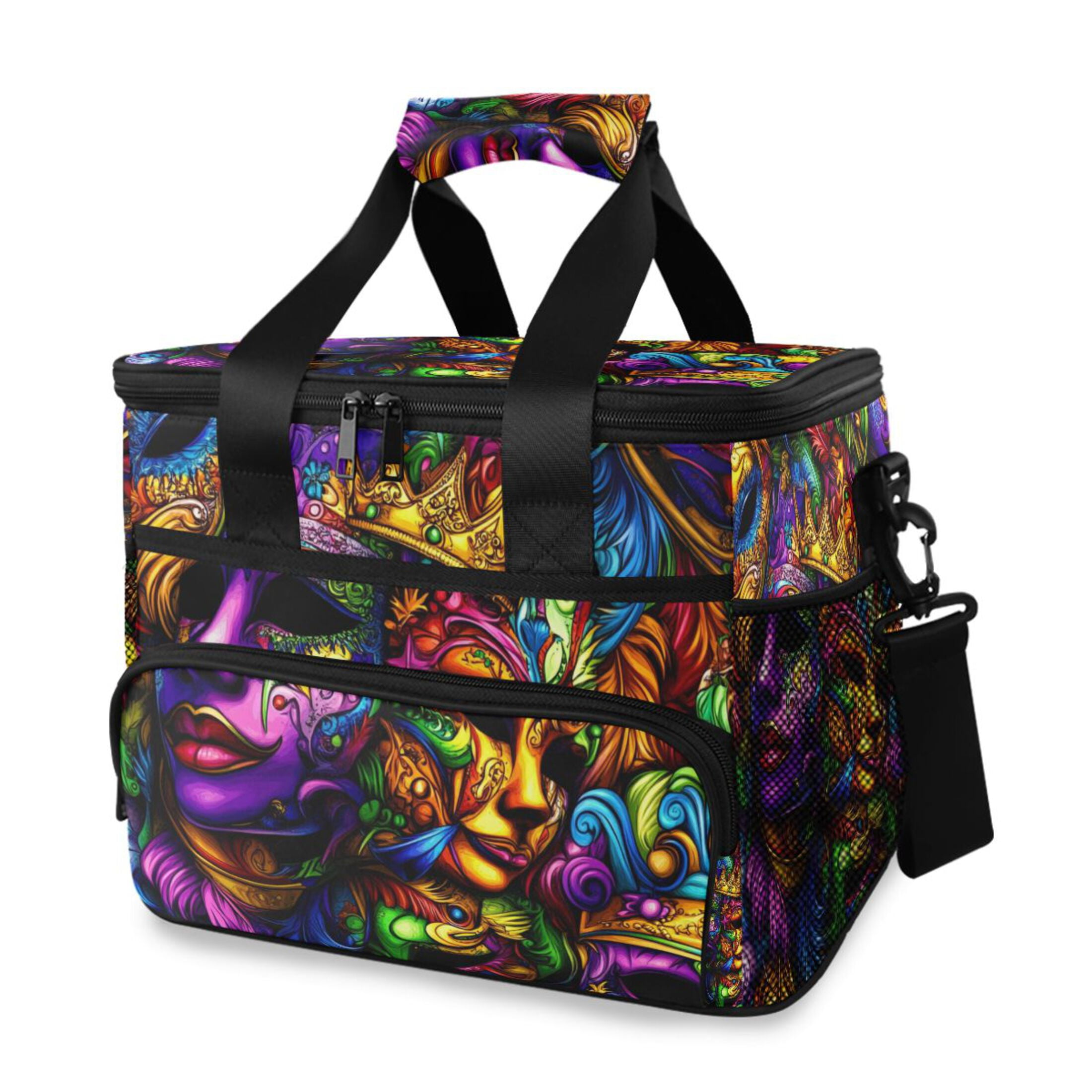 Colorful Festival Mask Insulated Lunch Bag 15L Cooler Box for Women Men Work Camping Beach Travel