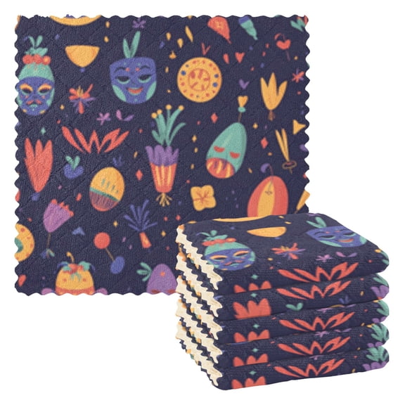 Colorful Fiesta Pattern Kitchen Cloth Dish Towels for Drying Washing Absorbent Dish Rags Reusable soft kitchen dishcloth set 6 Pack