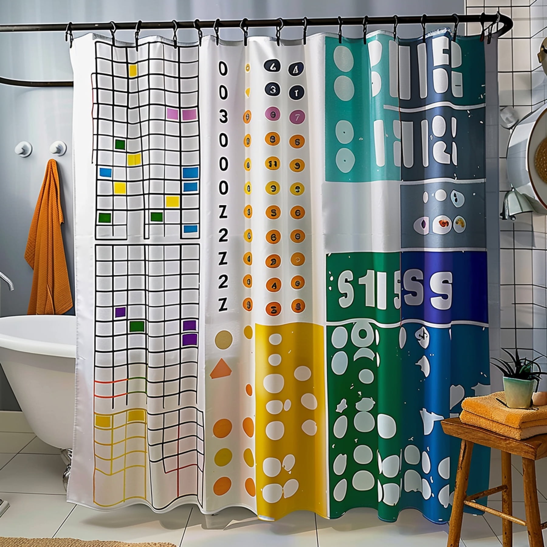 Colorful 'Finalfit' Game Inspired Shower Curtain for Kids Playful