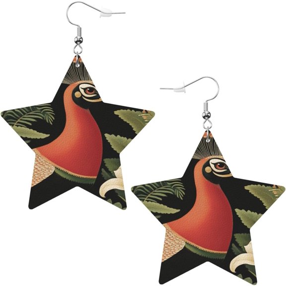Colorful Fine Peacock Earrings designed for Women PU Leather Dangle Earrings, Lightweight Star Shape Leather Teardrop Dangly Ear Pendants Jewelry Gift[h616]