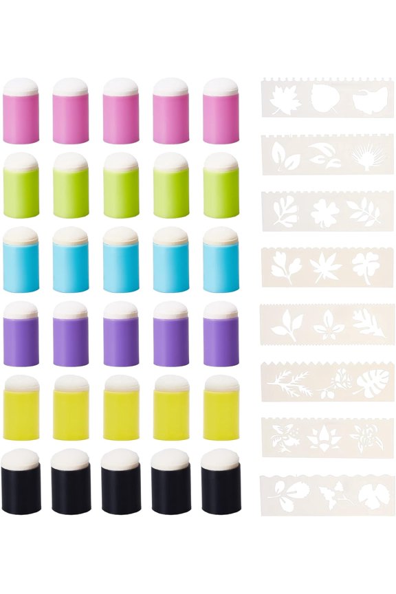 Colorful Finger Sponge Daubers 30pcs Finger Painting Sponge Set with 8pcs Flower Stencil Templates Art and Craft Drawing Project Tool for DIY Stamping DIY Crafts Paint