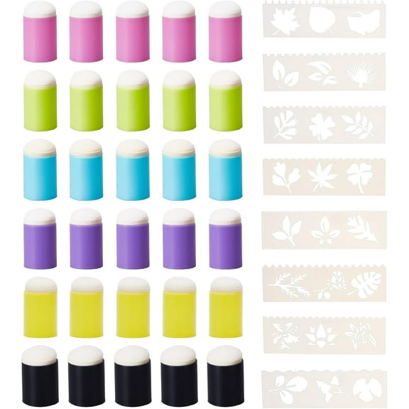 Colorful Finger Sponge Daubers 30pcs Finger Painting Sponge Set with 8pcs Flower Stencil Templates Art and Craft Drawing Project Tool