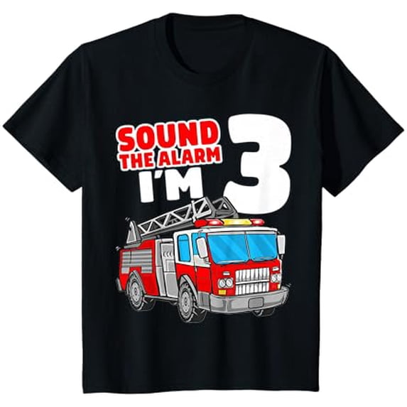 Colorful Fire Truck Graphic T-Shirt for 3rd Birthday Celebration ...