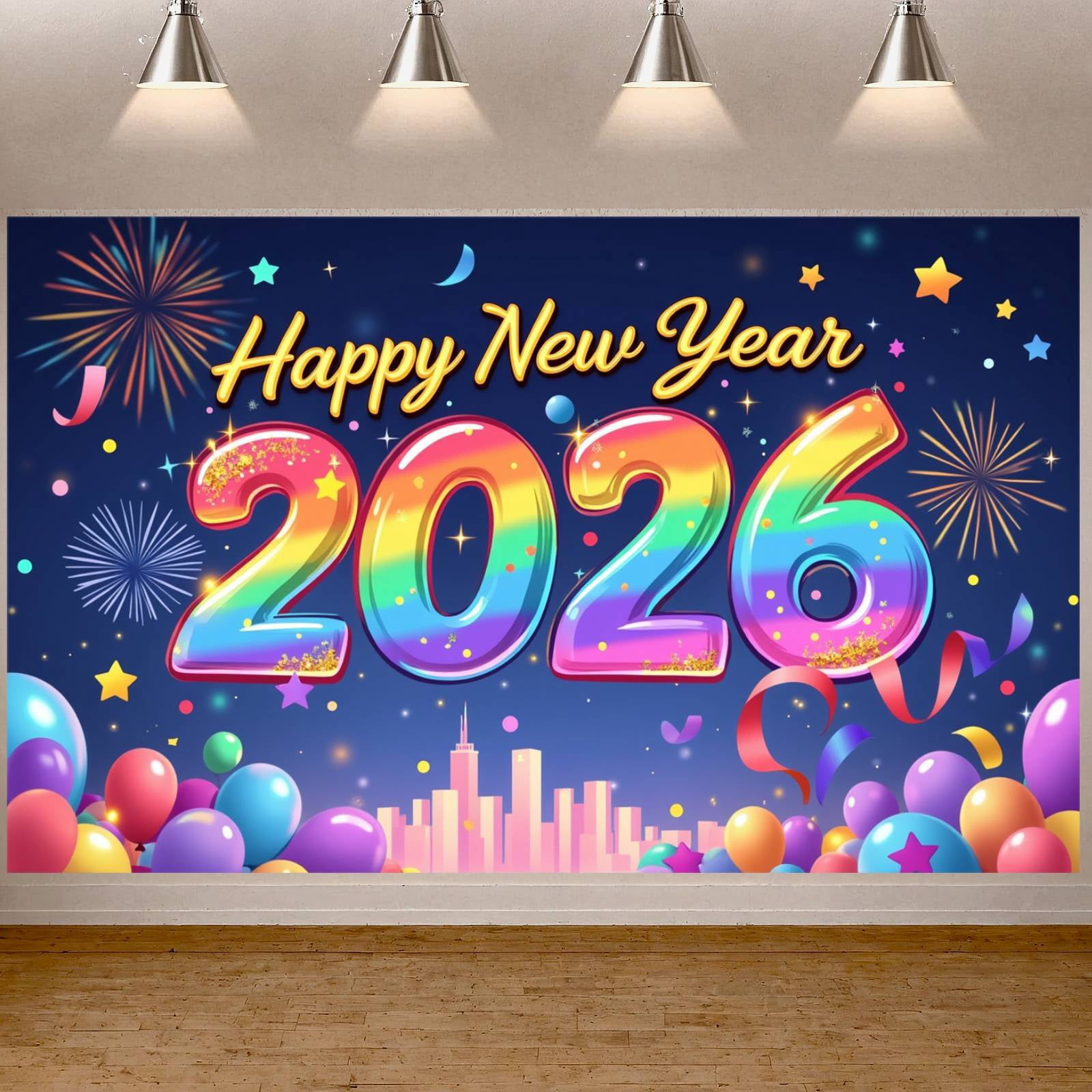 Colorful Fireworks 2026 New Year Banner Shiny Stars Happy New Year ...