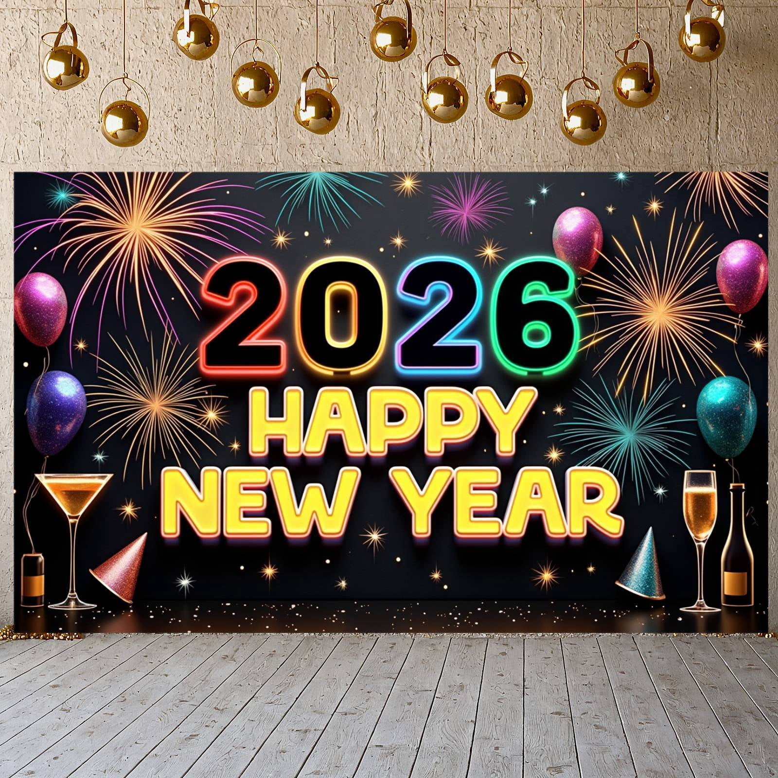 Colorful Fireworks 2026 New Year Banner Shiny Stars Happy New Year ...