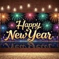 thumbnail image 1 of Colorful Fireworks Happy New Year Banner Golden Lettering Fireworks Backdrop Night Sky Theme City Holiday Background for New Year Party Holiday Celebration Photo Shoot, 1 of 9