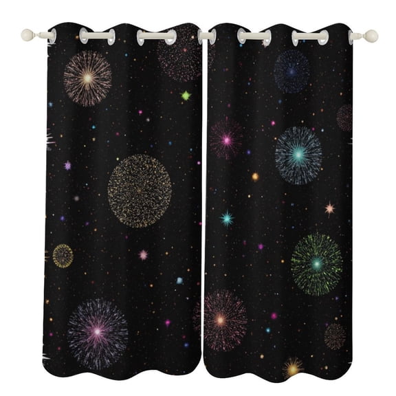 Colorful Fireworks Night Sky 2 Panels 3D Printing Pattern Curtain for Bedroom Living Room Kitchen Window Decoration Home