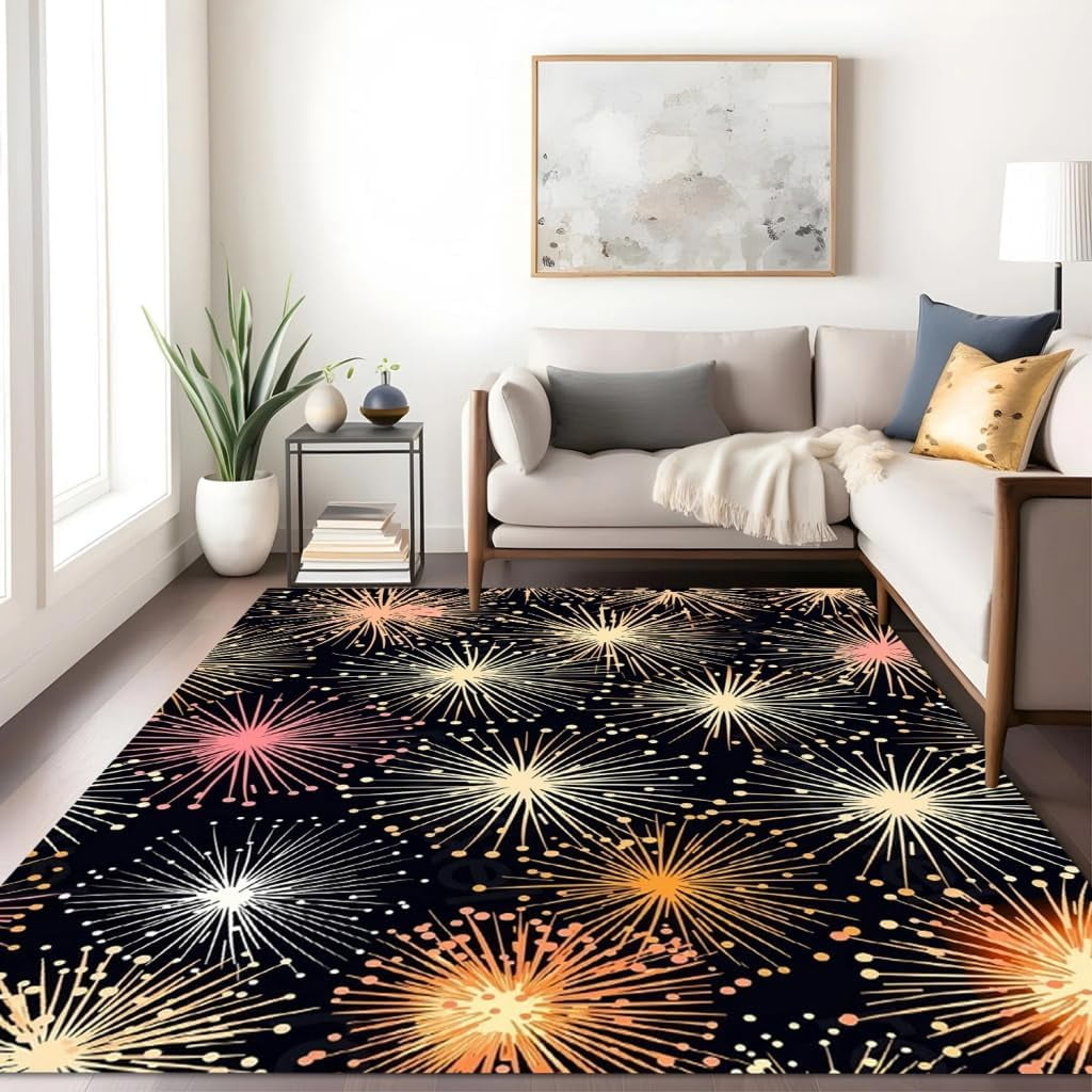 Colorful Fireworks Pattern Modern Aesthetic Area Rugs Washable Art ...