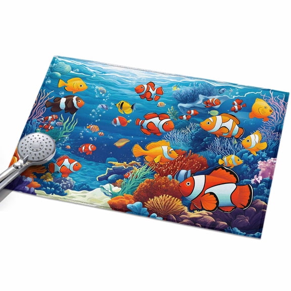 Colorful Fish Area Rugs 2x3ft Seagrass Coral Floor Rug Non Slip Low Pile Ultra Soft Throw Carpet for Entryway Indoor Entrance Kitchen Bathroom