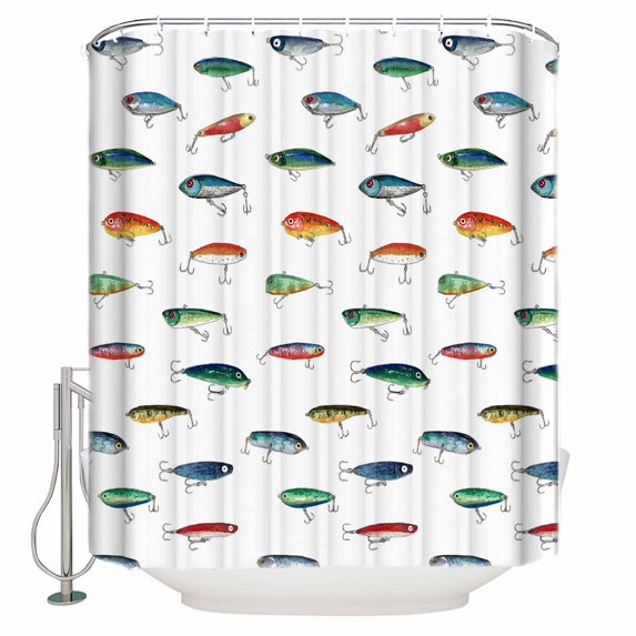 Colorful Fish Bathroom Shower Curtains with 12 Hooks Polyester Waterproof Shower Curtain for Stalls and Bathtubs Watercolor Cartoon Fishing Decorative Bathroom Privacy Curtain 66x72 Inches