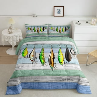 100% Cotton Sheets, Twin 3pc Set - Navy Fish Fishing Lures Vintage