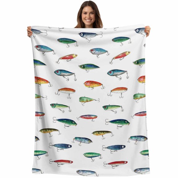 Colorful Fish Blanket Soft Cozy Warm Throw Blanket for Couch, Plush Fuzzy Flannel Fleece Blankets for Sofa, Watercolor Cartoon Fishing Bed Blankets Lightweight Gifts for Women, 50"x60"