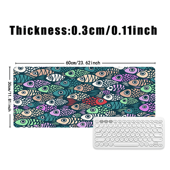Colorful Fish Pattern Mouse Pad 31.5 x 11.82 Inches Rubber Desk Accessory for Office Home Gaming