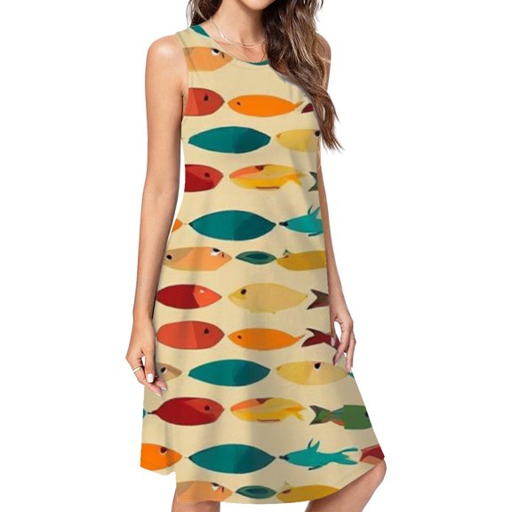 Colorful Fish Pattern Pattern Art Dress Loose Women'S Dress Beach Dresses With Pockets Dresses For Womens
