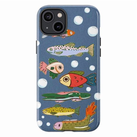 Colorful Fish Pattern Phone Case, Blue Ocean Bubbles iPhone Cover, Artistic Marine Protective Case for iPhone 17 16 15 14 13 12 11 Pro Plus Mini