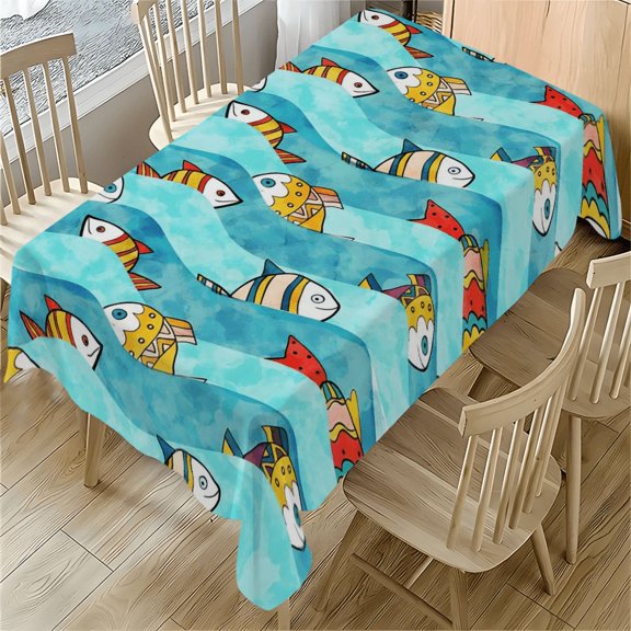 Colorful Fish Pattern Tablecloth 55 x 77.1 Inches - Underwater Art Design for Dining Tables, Desks, Parties, and Outdoor Use