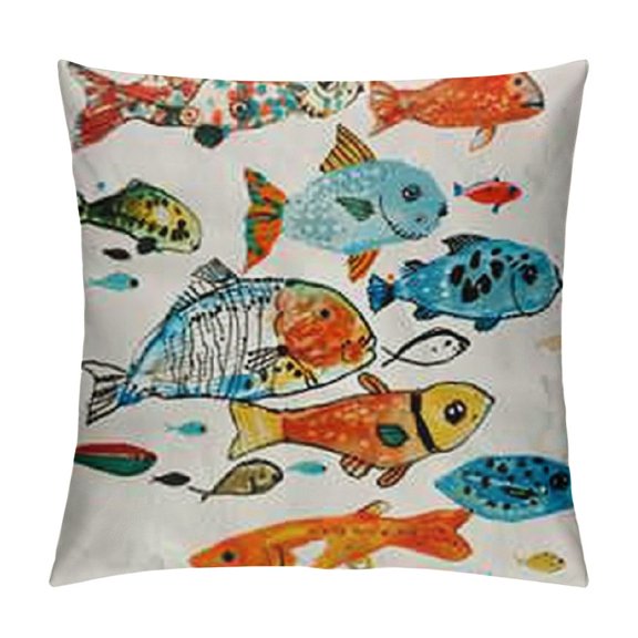 Colorful Fish Pillow Cases Cartoon Fish in the Ocean Sea Animal Throw Pillow Covers Set of Decorative Cushion Cover for Women Men Fishing Cabin Patio Sofa Bedroom Living Room