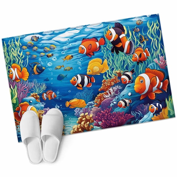 Colorful Fish Rectangle Area Rug 2x3 ft Bubble Seagrass Coral Underwater World Washable Rugs for Living Room, Non Slip Soft Carpet for Bedroom Entryway Dining Room