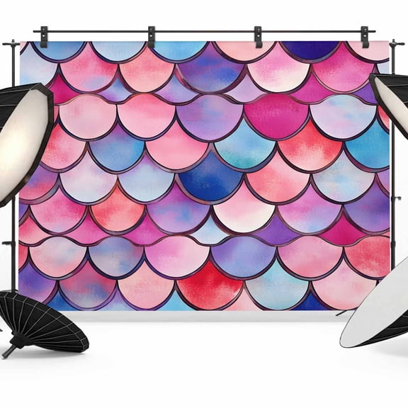 Colorful Fish Scale Backdrop for Photography, Summer Beach Coastal Photo Backdrop Portrait Background Party Banner Photo Backgrounds for Studio Booth Props, 10x8ft