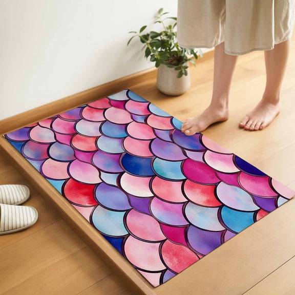 Colorful Fish Scale Door Mat 16x24 Inch Summer Beach Coastal Entryway Rug with Non-Slip Rubber, Inside Floor Mats Front Door Rug for Living Room Bathroom Bedroom Home Office