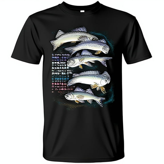 Colorful Fish Scale Graphic Black T-Shirt with Unique Fish Design Stylish & Fun