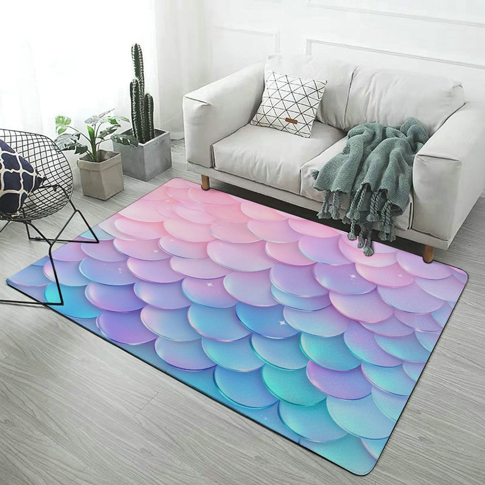 Colorful Fish Scale Pattern Carpet Soft Comfy Rug for Home Living Room ...