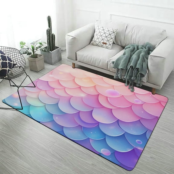 Colorful Fish Scale Pattern Carpet Soft Comfy Rug for Home Living Room Bedroom Area Rug Non-slip Doormat Decor