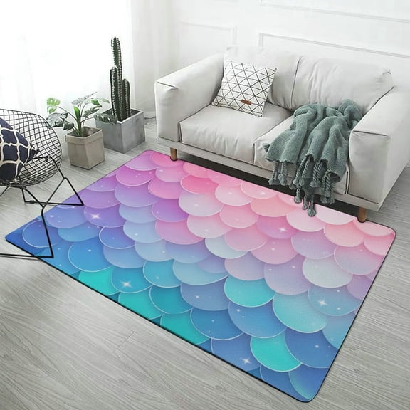 Colorful Fish Scale Pattern Carpet Soft Comfy Rug for Home Living Room Bedroom Area Rug Non-slip Doormat Decor