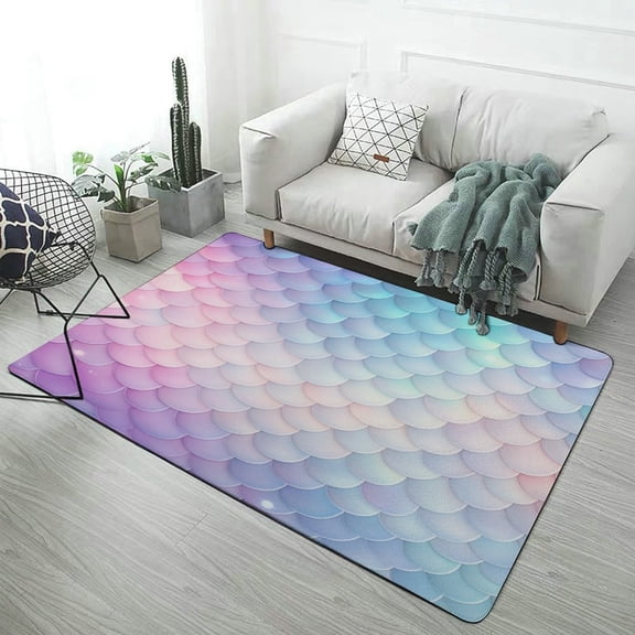 Colorful Fish Scale Pattern Carpet Style Living Room Bedroom Soft Comfy Rug Modern 3d Entry Mats Household