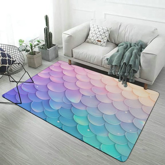 Colorful Fish Scale Pattern Carpet for Home Decoration Soft Comfy Rugs for Bedroom Living Room Bathroom Entrance Non-slip Comfort Mat