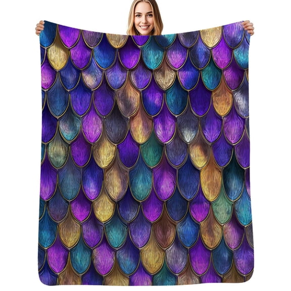 Colorful Fish Scale Pattern Flannel Blankets Soft Throw Blanket Winter Travel Office Outdoor Bedspread