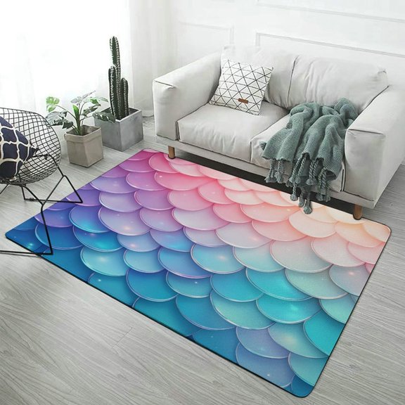 Colorful Fish Scale Pattern Home Decor Living Room Carpet Non-slip Soft Comfy Floor Rug Kitchen Bedroom Entrance Doormat Mats