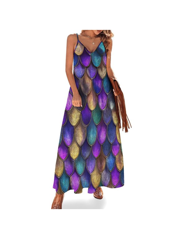 Colorful Fish Scale Pattern Sleeveless Dress Dresses Women Summer Women's Summer Clothing