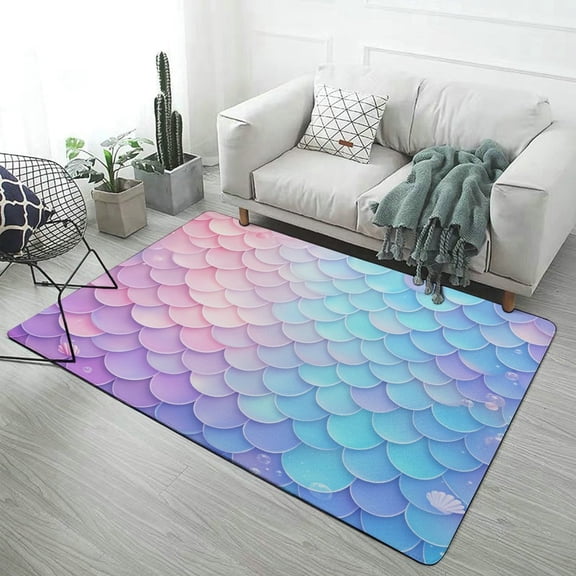 Colorful Fish Scale Pattern Soft Comfy Area Rugs Carpet Suitable Flannel for Living Room Kitchen Bedroom Laundry Room Home Decorations