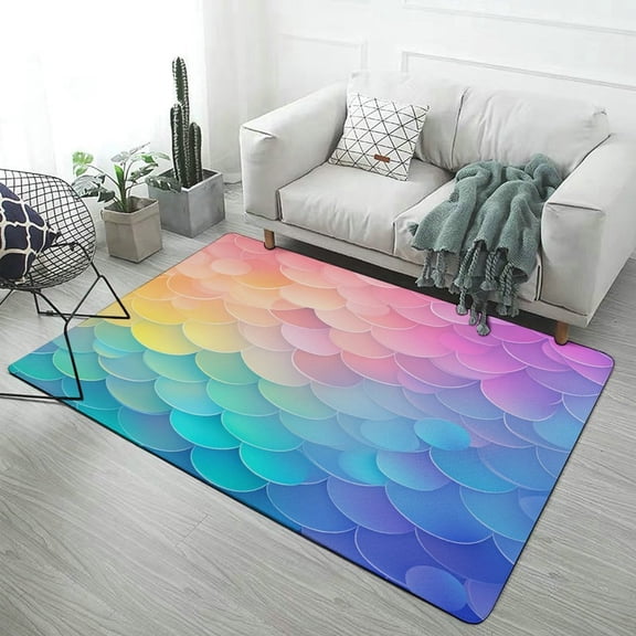 Colorful Fish Scale Pattern Soft Comfy Area Rugs Carpet Suitable Flannel for Living Room Kitchen Bedroom Laundry Room Home Decorations