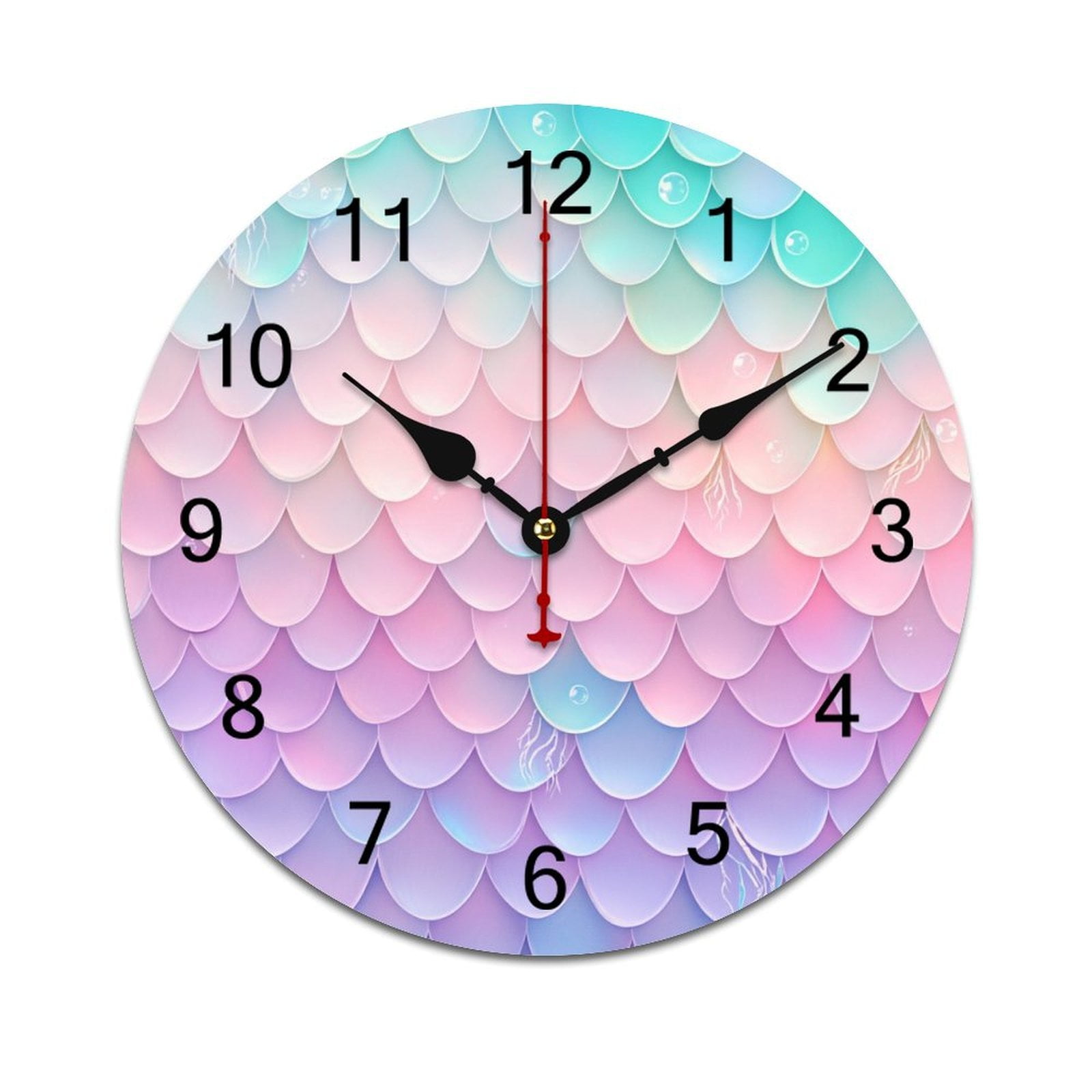 Colorful Fish Scale Pattern Time Decorative Wall Clocks Round Large ...
