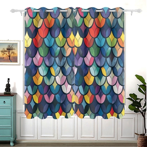 Colorful Fish Scales Blackout Curtain Panels 63x55in Drapes Privacy Assured for Living room Bedroom Bathroom 2 panels set
