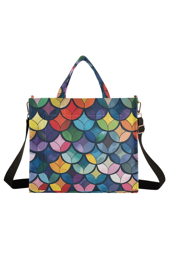 Colorful Fish Scales Corduroy Tote Bag Handbag Large Messenger Bag Shoulder Crossbody Zipper Bag Purse