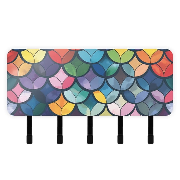 Colorful Fish Scales Mail Holder Organizer Wall Mount with Shelf Key Holder Key Rack with 5 Key Hooks for Wall Decorative
