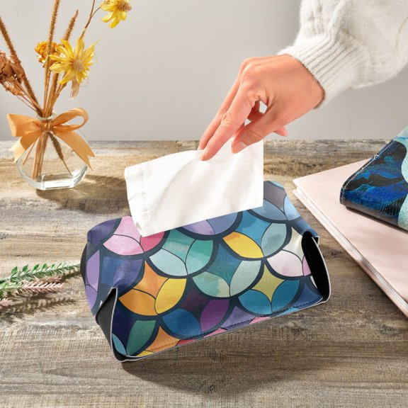 Colorful Fish Scales Napkin Dispenser Leather Paper Napkins Holders Elegant Modern Fancy for Kitchen Dining Room Table Decor