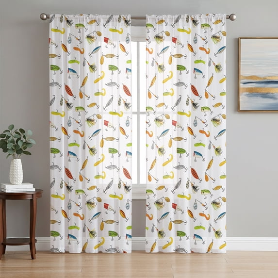 Colorful Fish Sheer Curtains 72 Inch Length 2 Panels Set, Modern Art Coastal Nautical Voile Window Treatment Rod Pocket Curtains Sheers Drapes for Bedroom/Living Room/Kitchen 52"x72"x2