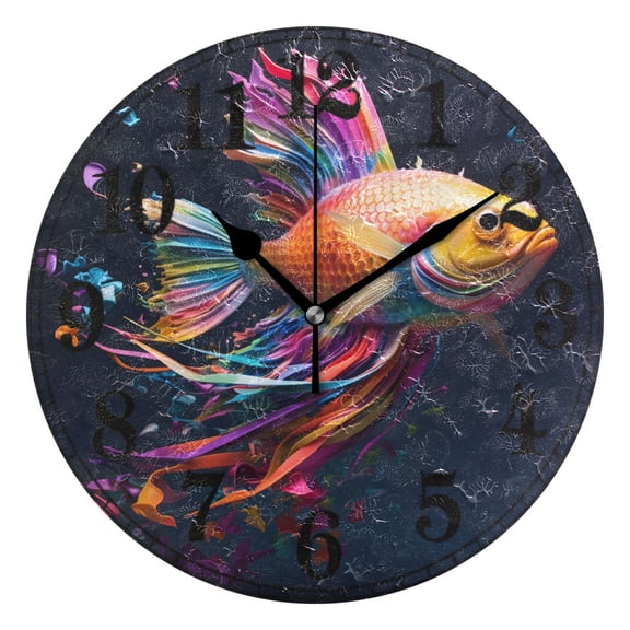 Colorful Fish Silent Wall Clock 10" Non-Ticking Battery Clock