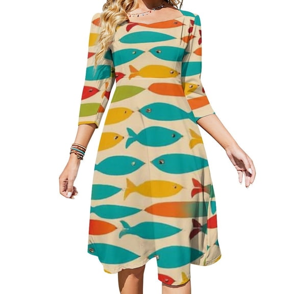 Colorful Fish Swim Art Print Dress Summer Dresses Woman Street Style Big Size Casual Dress