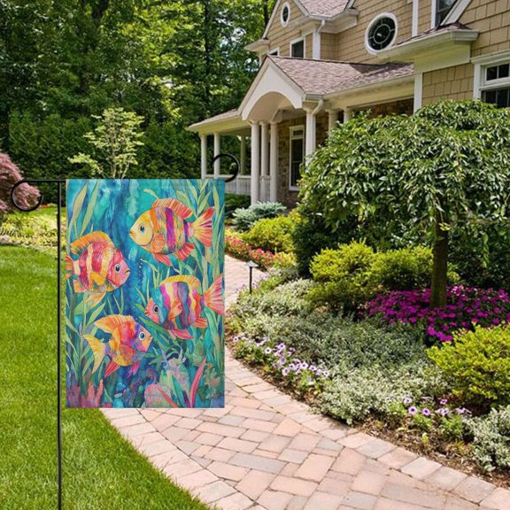 Colorful Fish Swimming Garden Flag Double Sided 12 x 18 Inch Outside Yard Decoration Outdoor Flag