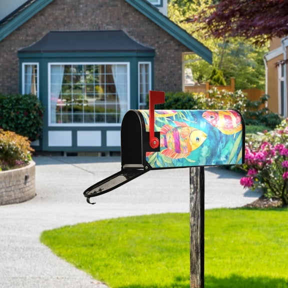 Colorful Fish Swimming Mailbox Cover Magnetic Standard Size Post Box Cover Wraps Home Garden Decor 18" X 21"