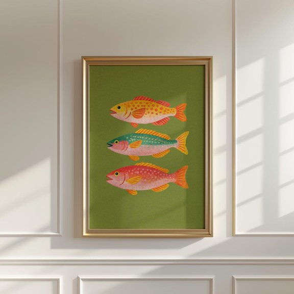 Colorful Fish Vibrant Ocean Life Illustration Art Fish Lover Decor, Unframed Poster