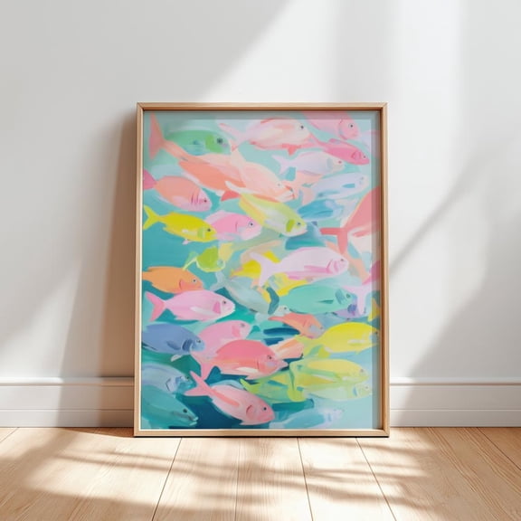 Colorful Fish : Vintage Maximalist Coastal Poster, Unframed Canvas Size 24x36