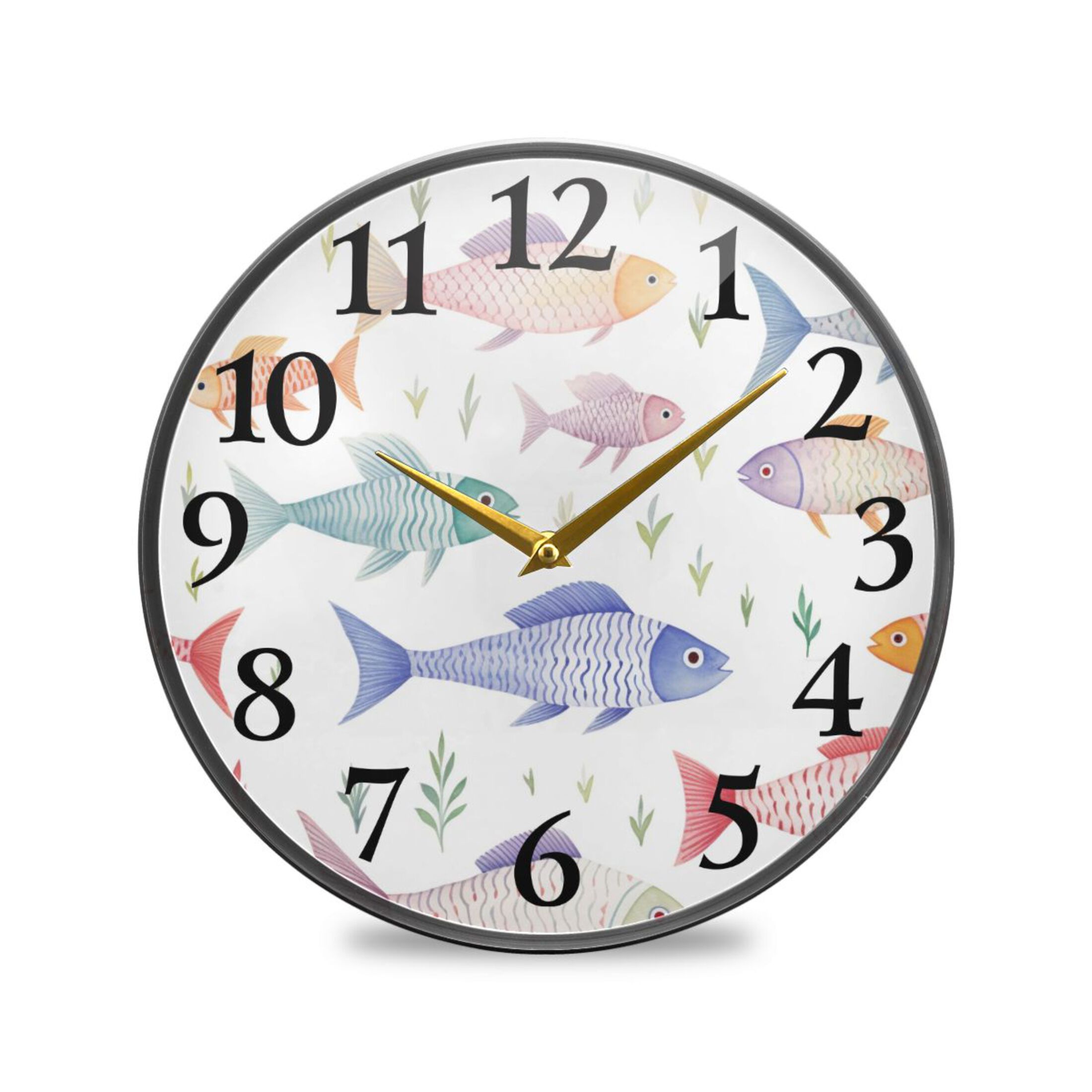 Colorful Fish Wall Clocks Battery Operated 11.9 Inch Round Clock