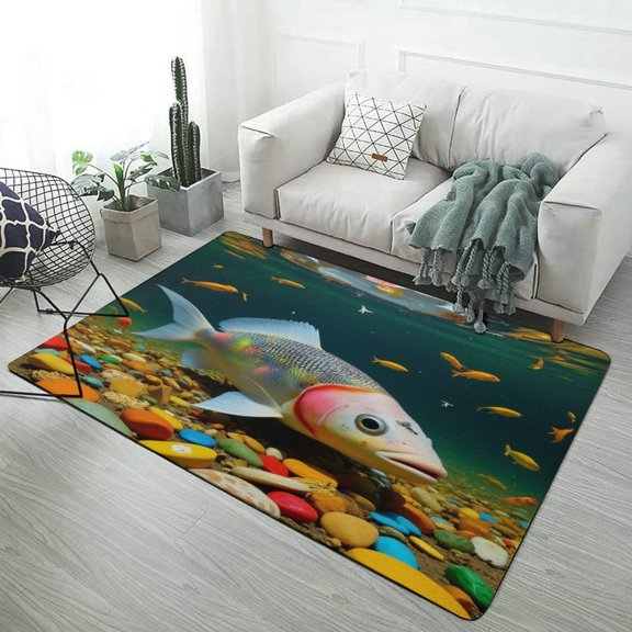 Colorful Fish in Vibrant Aquarium Carpet Rug for Home Living Room Bedroom Sofa Doormat Decor Area Rug Non-slip Mat
